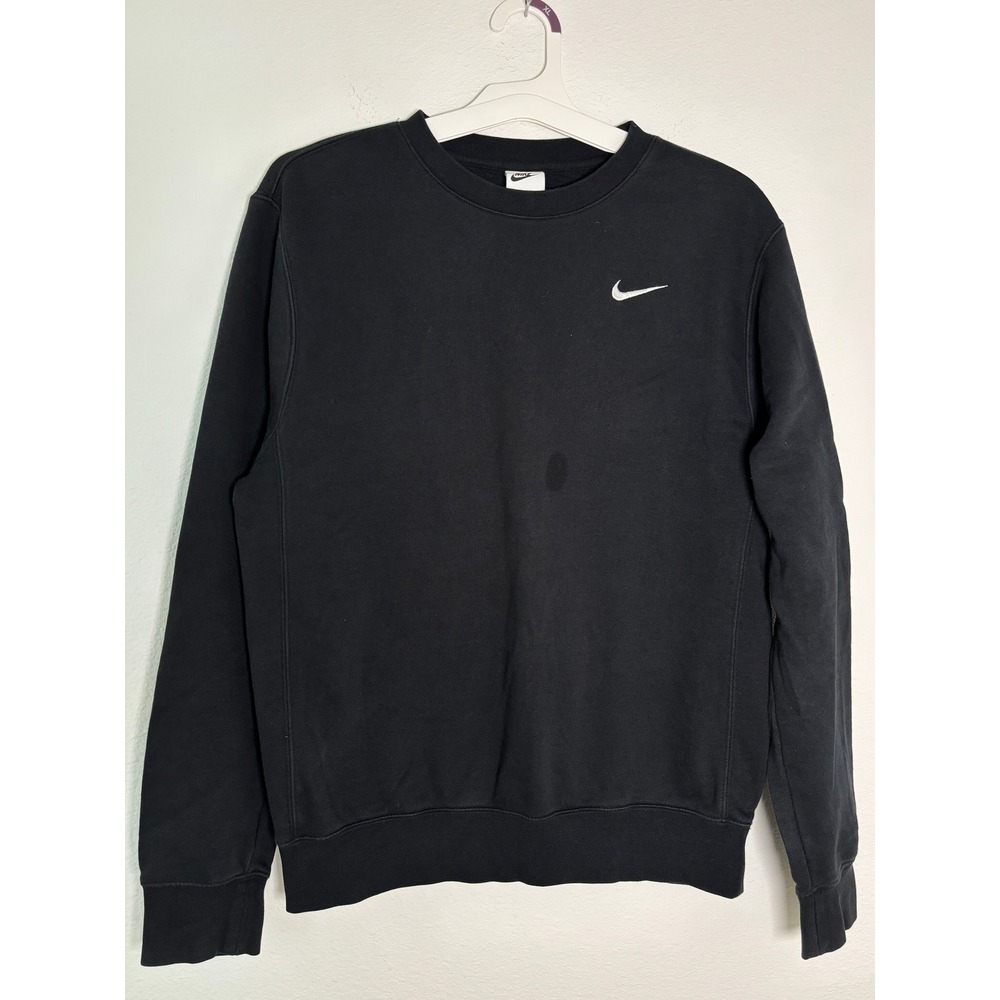 Nike Sportswear Club Fleece Crewneck Sweatshirt Black White Swoosh Mens Small